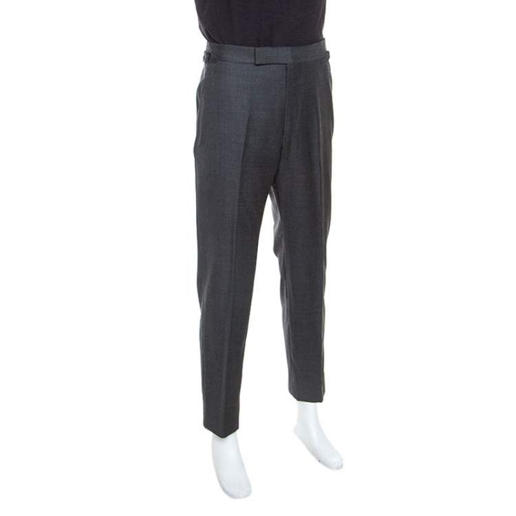 Pre Owned Tom Ford Grey Wool Waist Buckle Detail Regular Fit Trousers L
