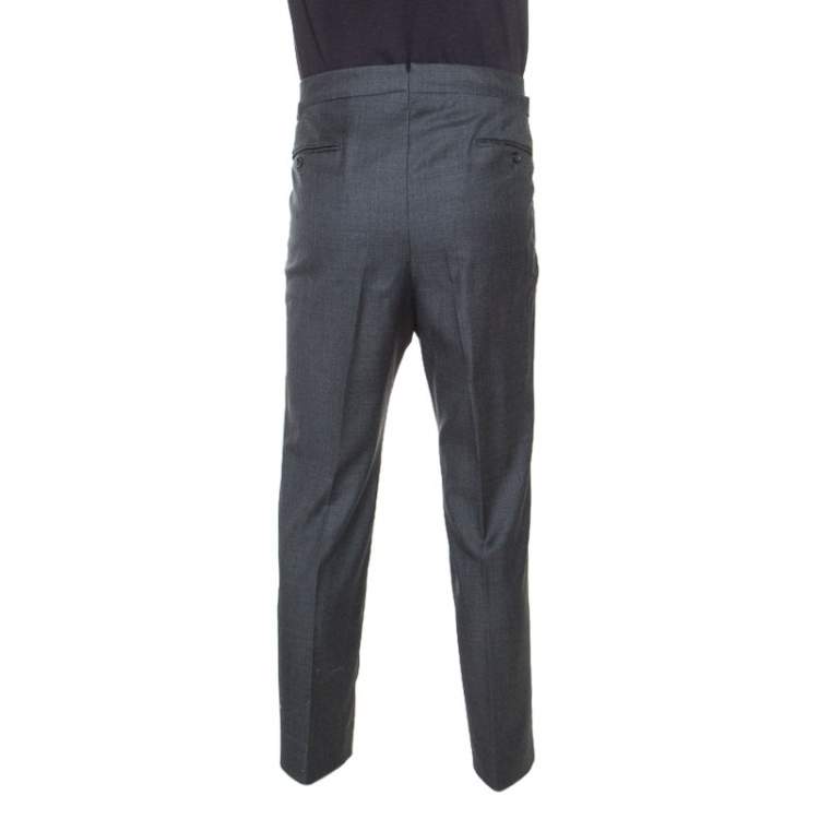 Pre Owned Tom Ford Grey Wool Waist Buckle Detail Regular Fit Trousers L