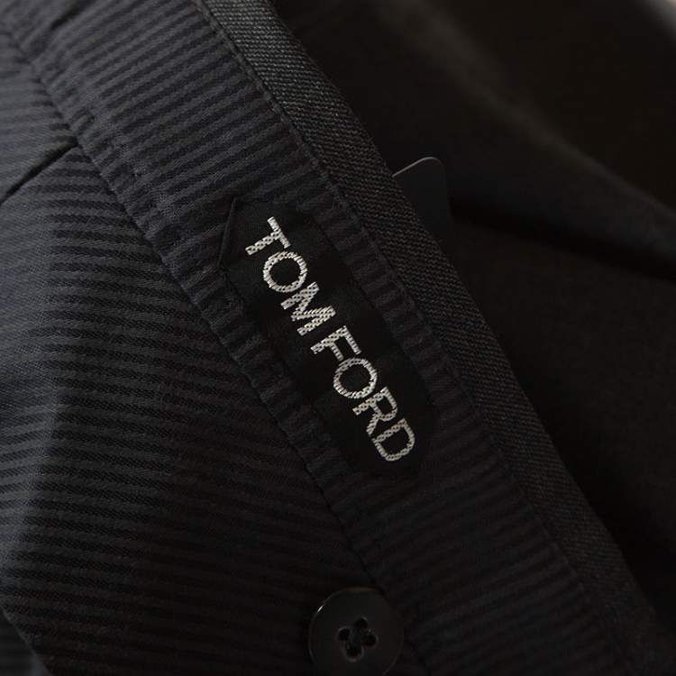 Pre Owned Tom Ford Grey Wool Waist Buckle Detail Regular Fit Trousers L