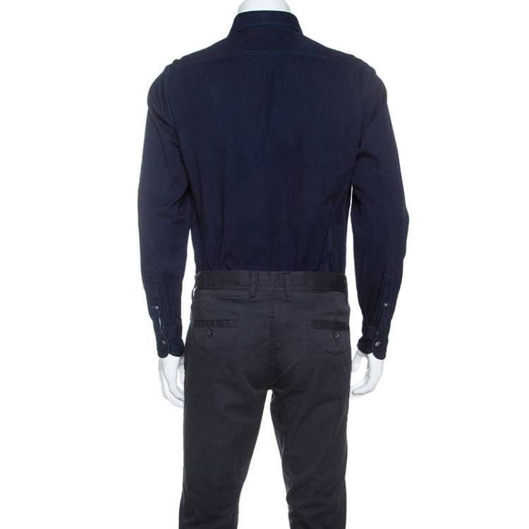 مملوكة مسبقًا Tom Ford Indigo Blue Dark Wash Denim Classic Fit Shirt L