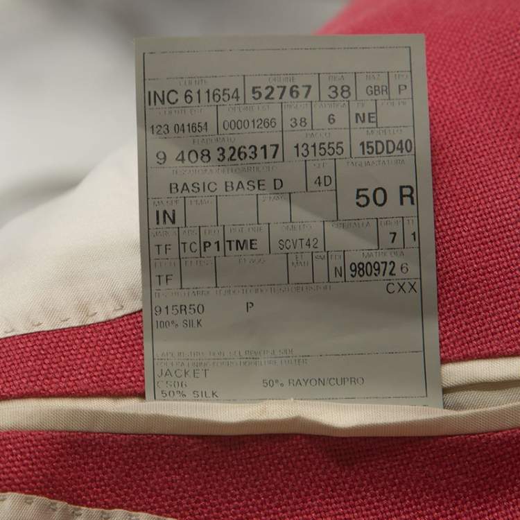 Pre Owned Tom Ford Coral Pink Silk Woven Sport Coat L