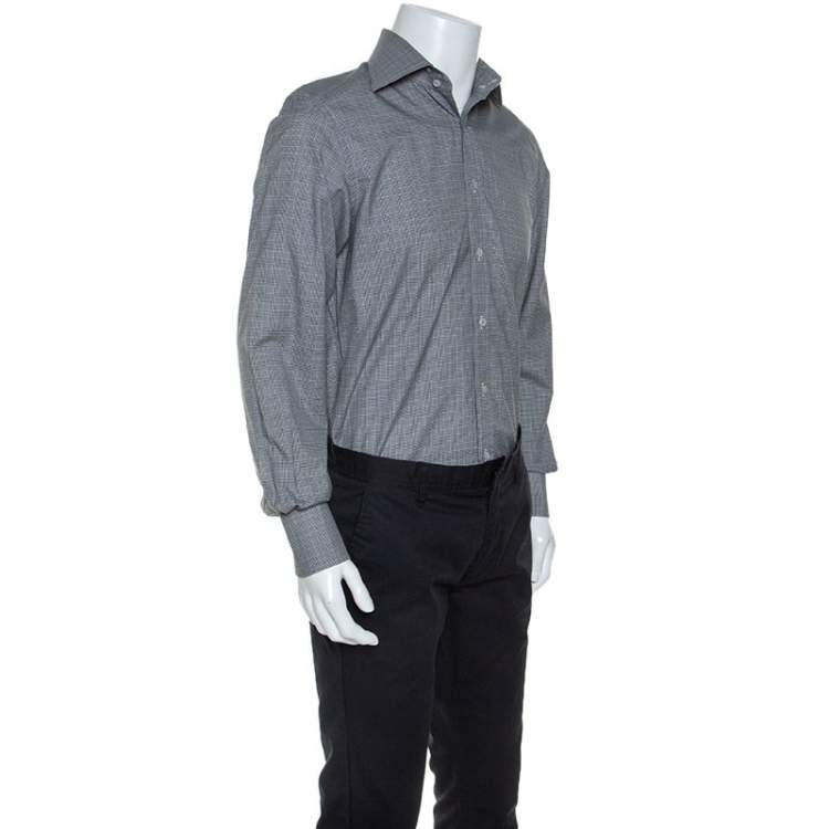 Pre Owned Tom Ford Monochrome Glen Check Cotton Front Button Shirt M