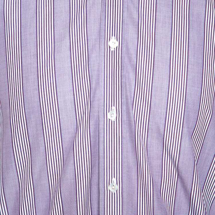 مملوكة مسبقًا Tom Ford Purple Striped Cotton Button Front Long Sleeve Shirt L