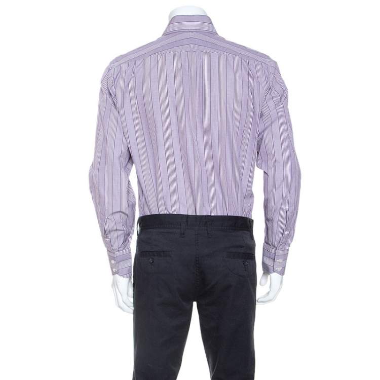 مملوكة مسبقًا Tom Ford Purple Striped Cotton Button Front Long Sleeve Shirt L