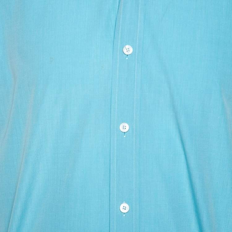 Pre Owned Tom Ford Turquoise Blue Pinpoint Cotton Classic Fit Shirt L