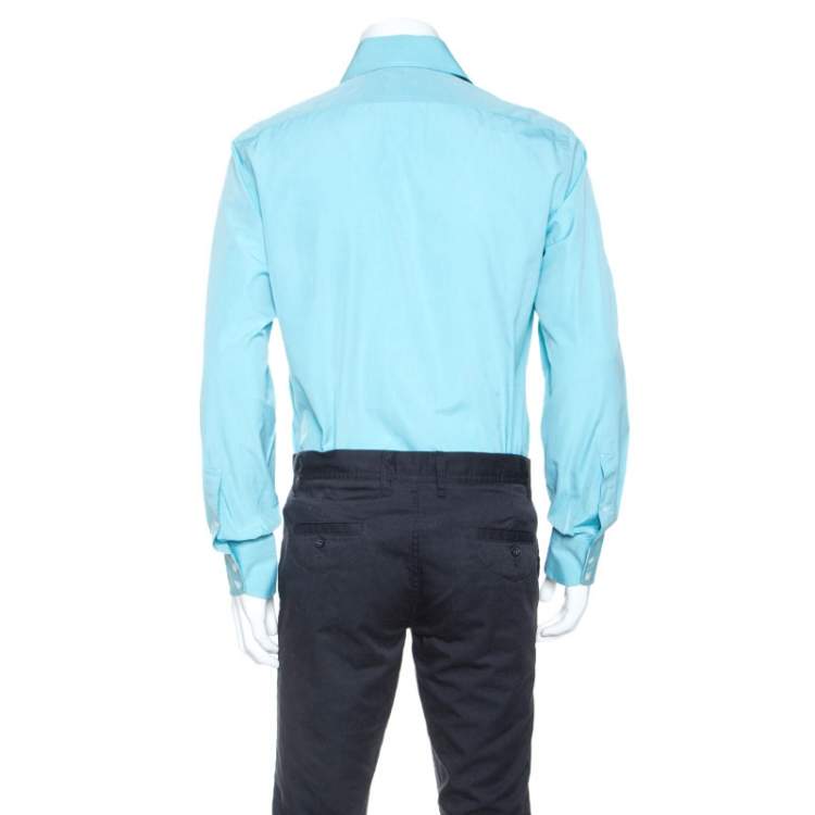 Pre Owned Tom Ford Turquoise Blue Pinpoint Cotton Classic Fit Shirt L