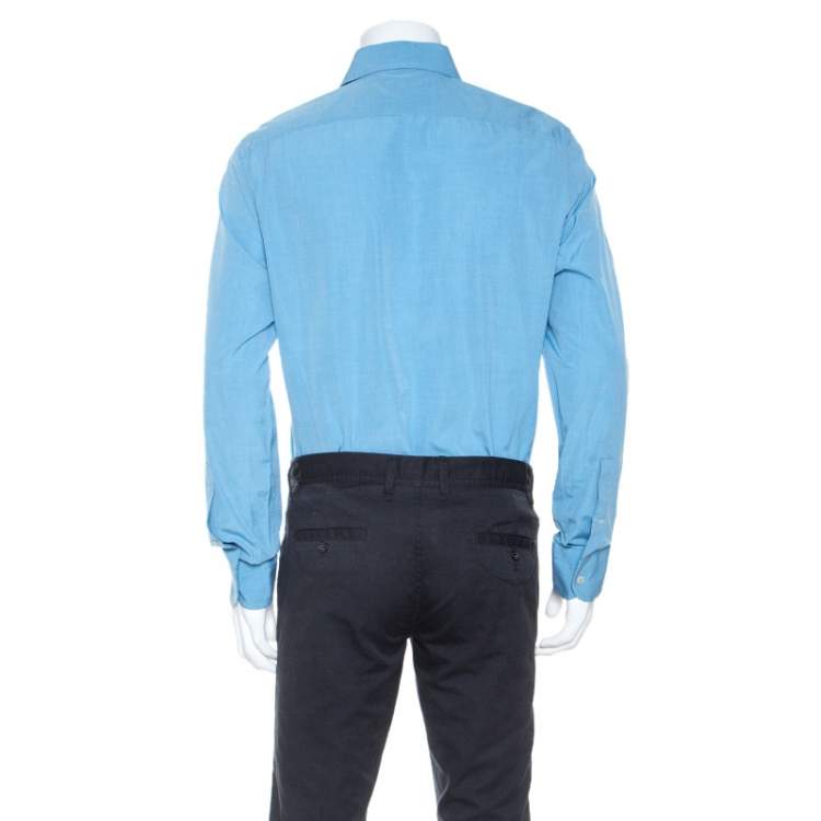 Pre Owned Tom Ford Blue Pinpoint Cotton Classic Fit Shirt XL