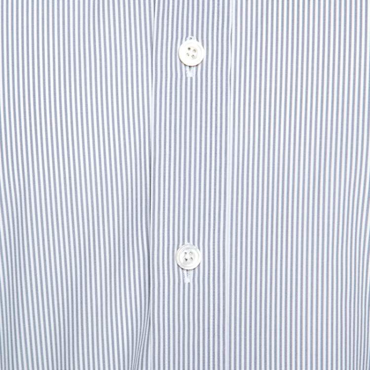 Pre Owned Tom Ford White & Grey Striped Cotton Button Front Shirt XXL
