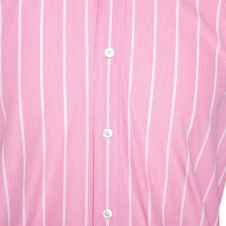 Pre Owned Tom Ford Pink & White Striped Cotton Button Front Shirt L