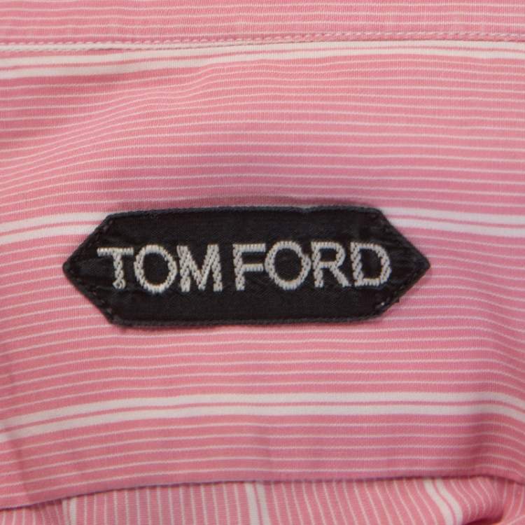 Pre Owned Tom Ford Pink & White Striped Cotton Button Front Shirt L