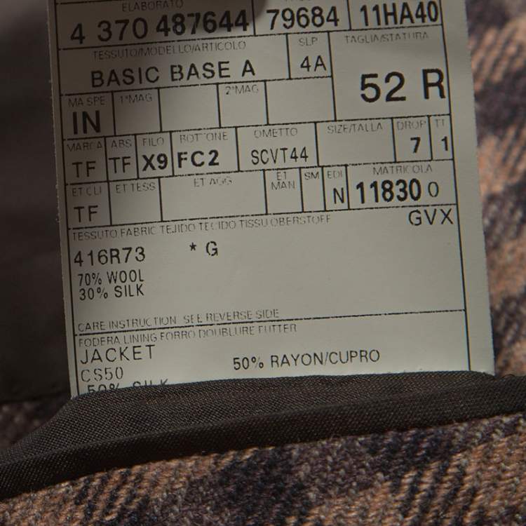 Pre Owned Tom Ford Brown Checked Wool Blazer XL