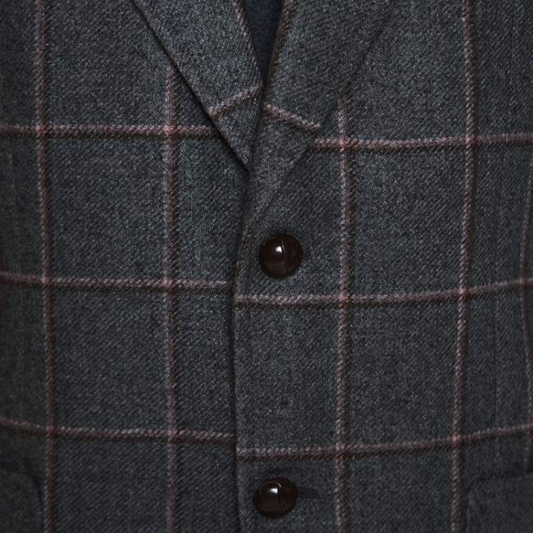 Pre Owned Tom Ford Grey Checked Wool Silk Blend Blazer XL