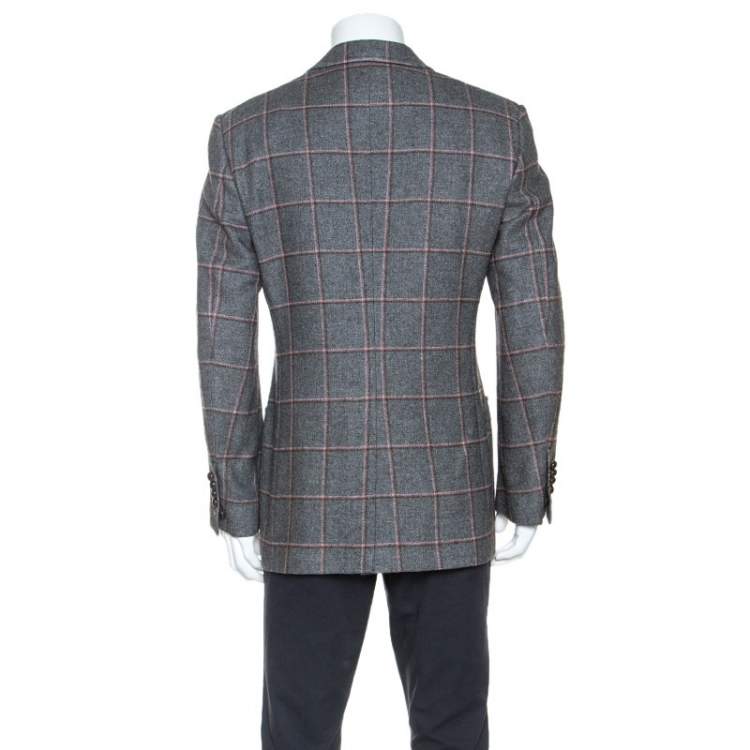 Pre Owned Tom Ford Grey Checked Wool Silk Blend Blazer XL