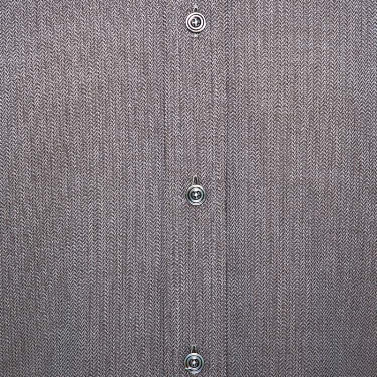 Pre Owned Tom Ford Brown Herringbone Cotton Long Sleeve Shirt XL