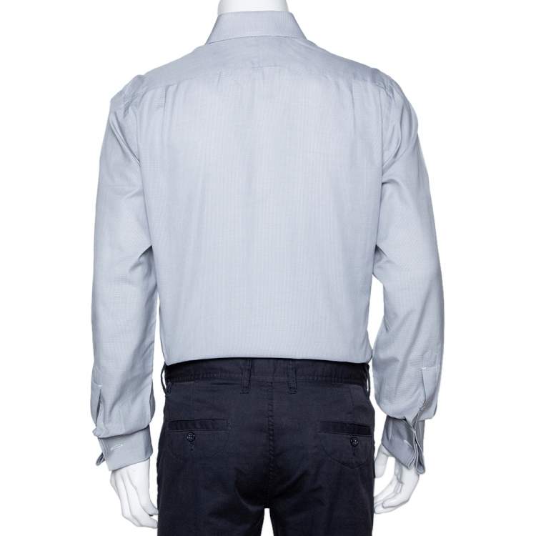 Pre Owned Tom Ford Grey Textured Cotton Button Front Long Sleeve Shirt M