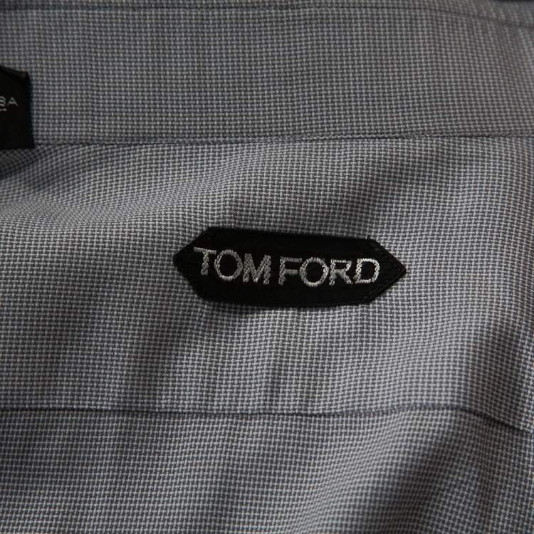 Pre Owned Tom Ford Grey Textured Cotton Button Front Long Sleeve Shirt M
