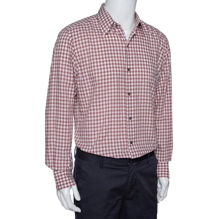 Pre Owned Tom Ford Light Brown Gingham Check Cotton Long Sleeve Shirt XXL