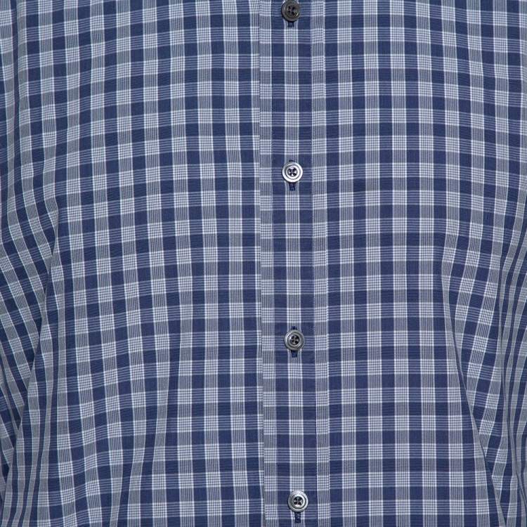 Pre Owned Tom Ford Dark Blue Checked Cotton Long Sleeve Shirt XXXL