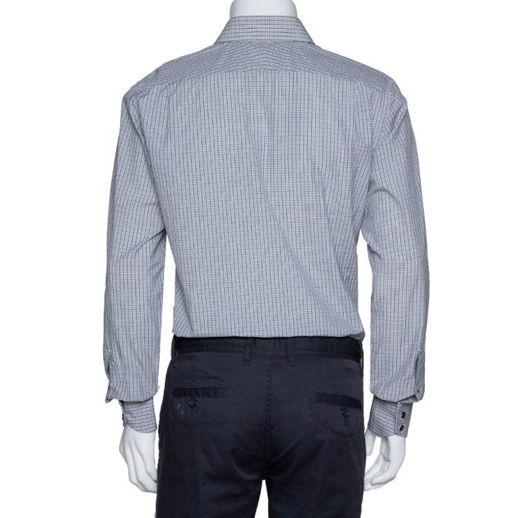 Pre Owned Tom Ford Monochrome Checked Cotton Long Sleeve Shirt M