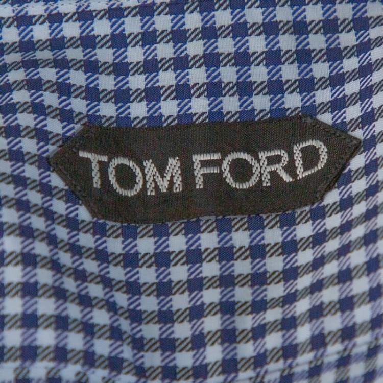 مملوكة مسبقًا Tom Ford Navy Blue Gingham Check Cotton Long Sleeve Shirt XXL