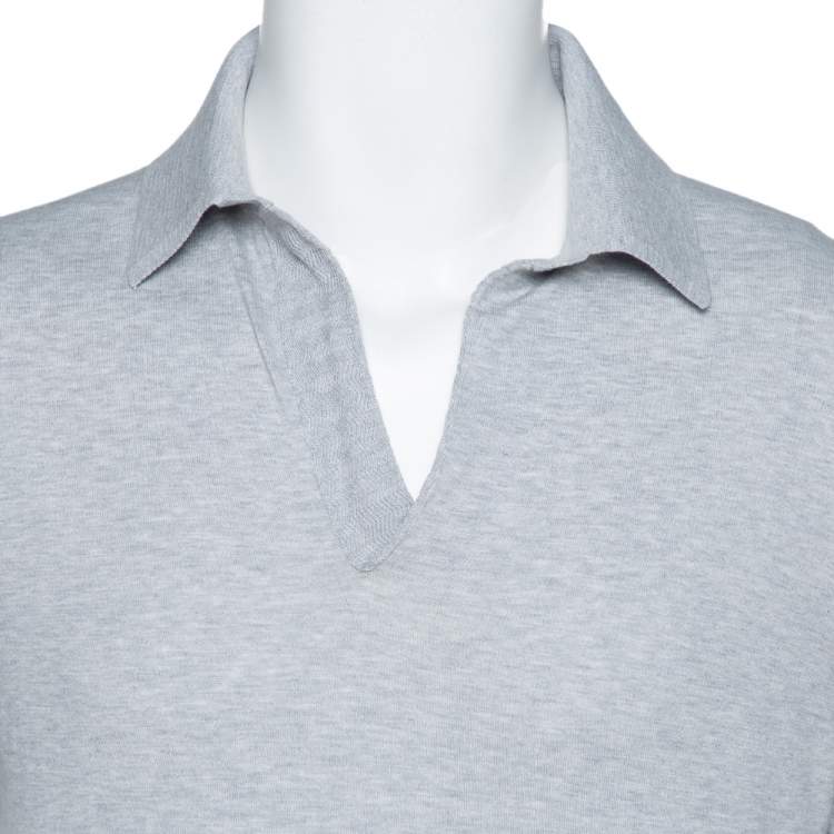 Pre Owned Tom Ford Grey Rib Knit Cotton V Neck Polo T-Shirt L