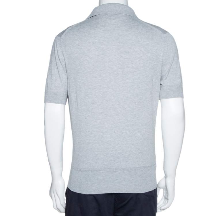 Pre Owned Tom Ford Grey Rib Knit Cotton V Neck Polo T-Shirt L