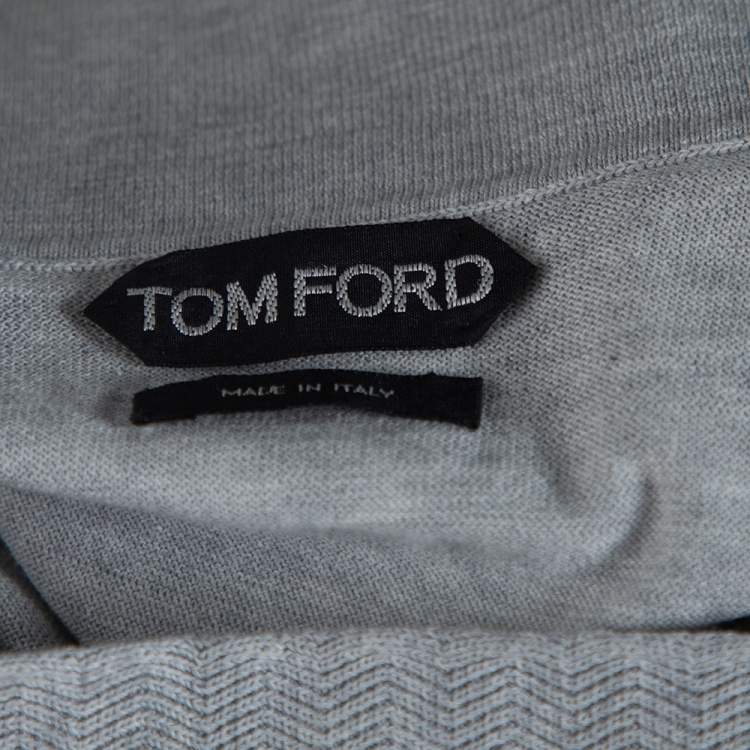 Pre Owned Tom Ford Grey Rib Knit Cotton V Neck Polo T-Shirt L