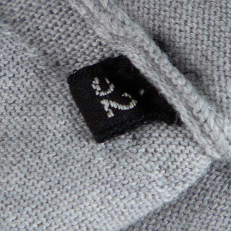Pre Owned Tom Ford Grey Rib Knit Cotton V Neck Polo T-Shirt L