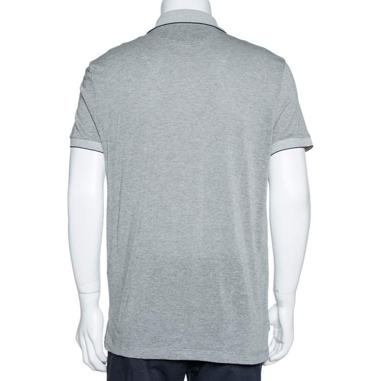 Pre Owned Tom Ford Grey Cotton Blend Pique Knit Polo T-Shirt L