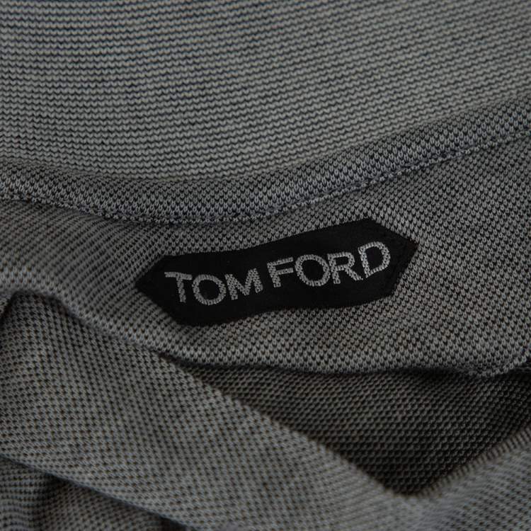 Pre Owned Tom Ford Grey Cotton Blend Pique Knit Polo T-Shirt L