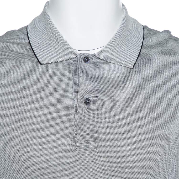 Pre Owned Tom Ford Grey Cotton Blend Pique Knit Polo T-Shirt L