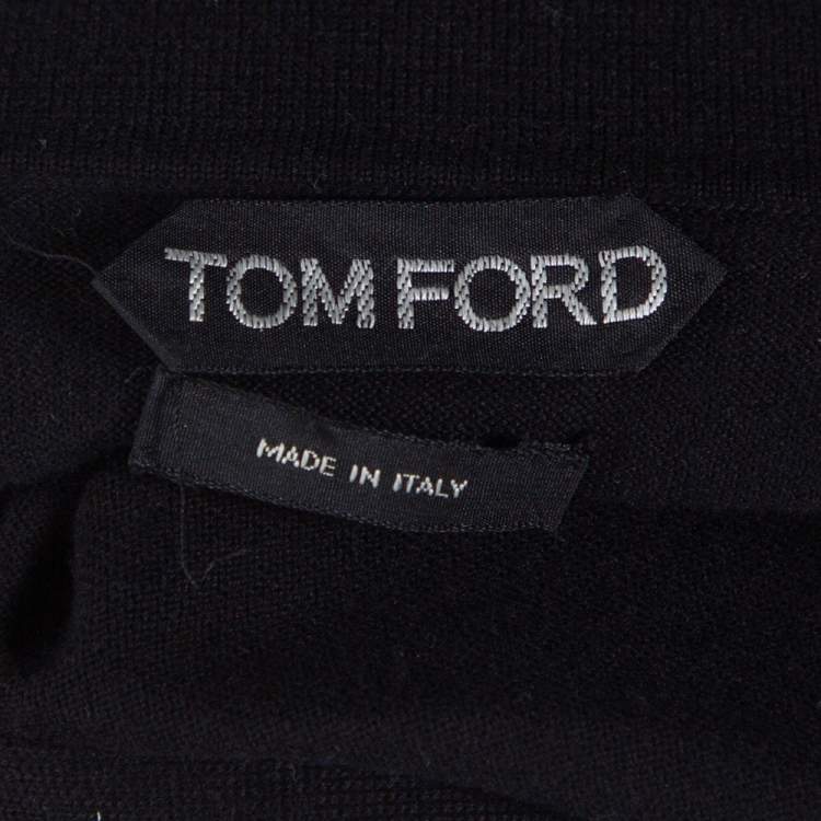 Pre Owned Tom Ford Black Rib Knit Cotton V Neck Polo T-Shirt L