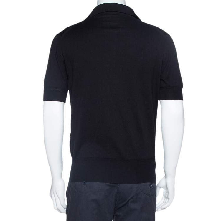 Pre Owned Tom Ford Black Rib Knit Cotton V Neck Polo T-Shirt L