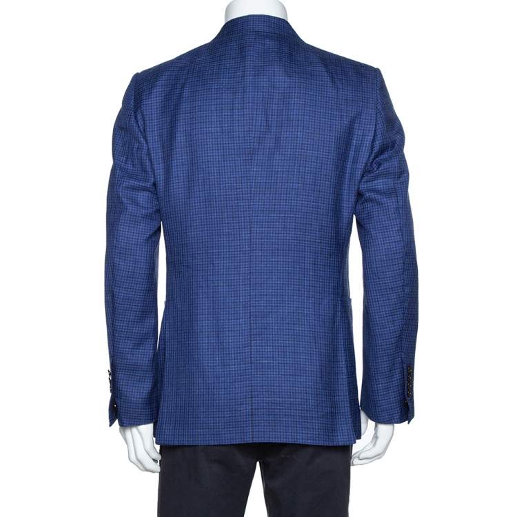Pre Owned Tom Ford Blue Checked Wool & Silk Blend Tailored Jacket XL