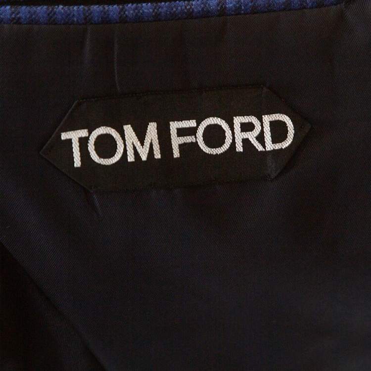 Pre Owned Tom Ford Blue Checked Wool & Silk Blend Tailored Jacket XL