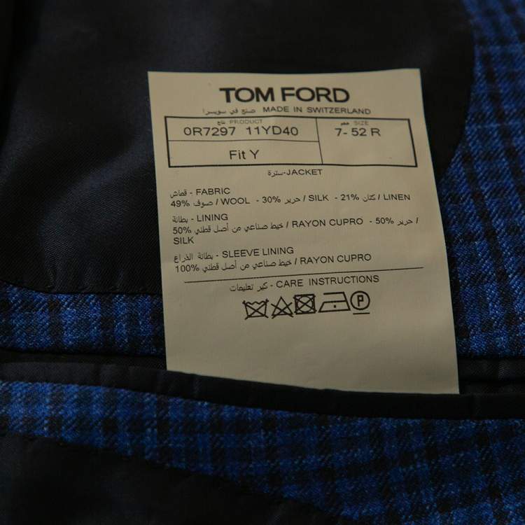 Pre Owned Tom Ford Blue Checked Wool & Silk Blend Tailored Jacket XL