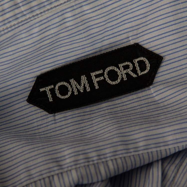 Pre Owned Tom Ford Blue & White Striped Cotton Long Sleeve Shirt XXL