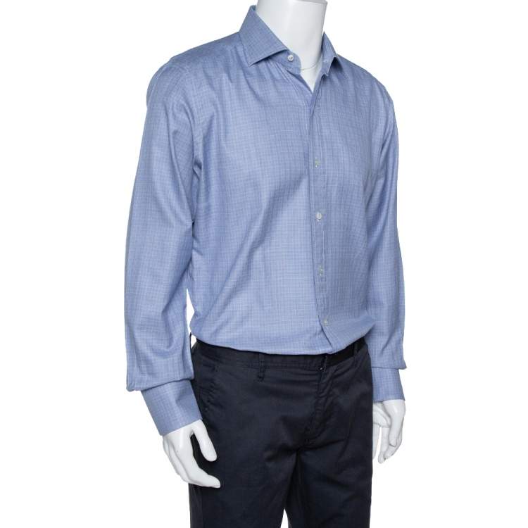 Pre Owned Tom Ford Blue Check Patterned Cotton Long Sleeve Shirt XXL