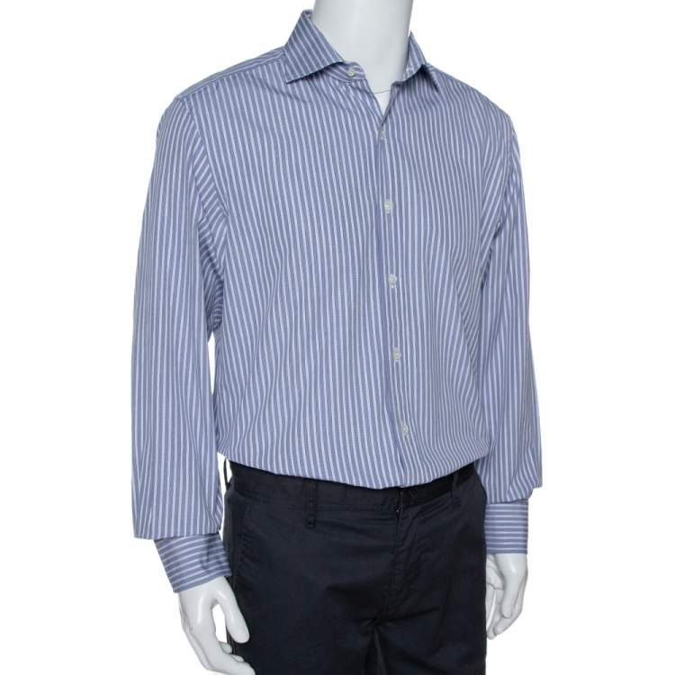 Pre Owned Tom Ford Navy Blue & White Striped Cotton Long Sleeve Shirt XXL