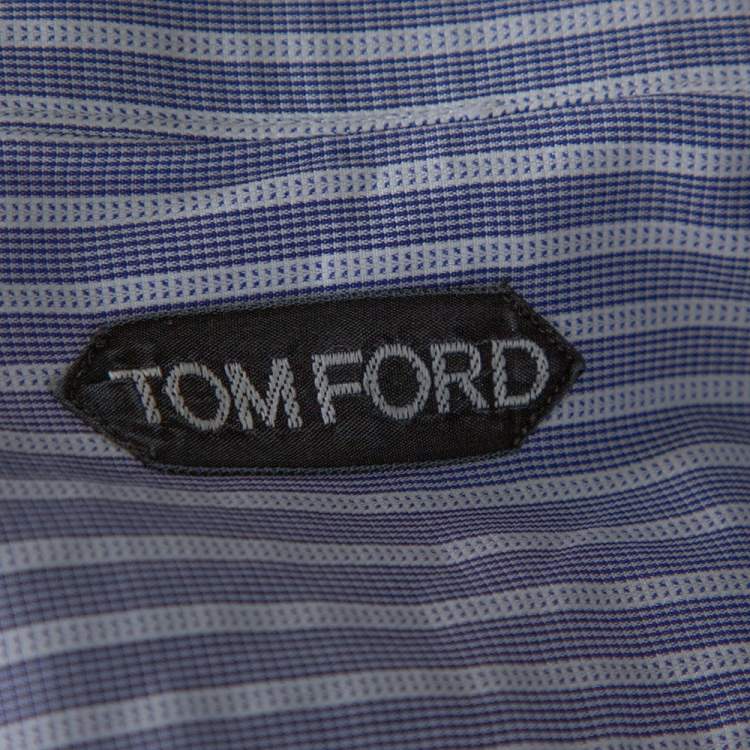 Pre Owned Tom Ford Navy Blue & White Striped Cotton Long Sleeve Shirt XXL