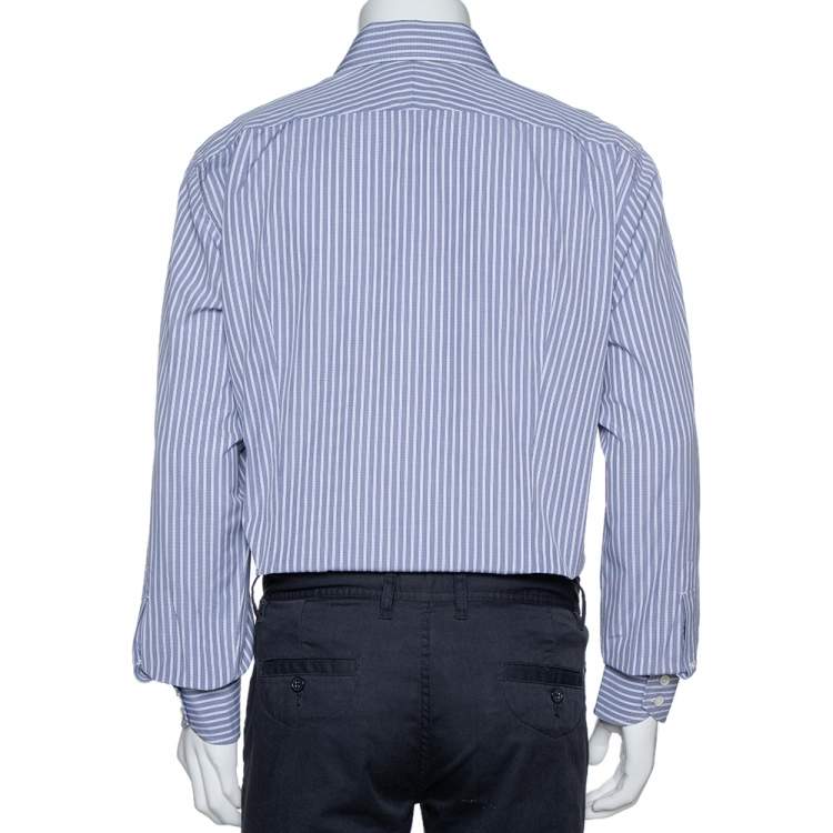 Pre Owned Tom Ford Navy Blue & White Striped Cotton Long Sleeve Shirt XXL