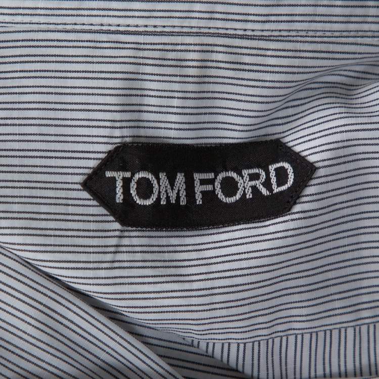 Pre Owned Tom Ford White & Black Pinstriped Cotton Long Sleeve Shirt XXL