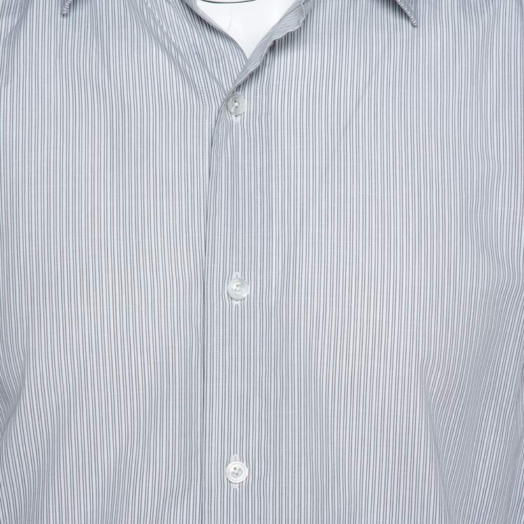 Pre Owned Tom Ford White & Black Pinstriped Cotton Long Sleeve Shirt XXL