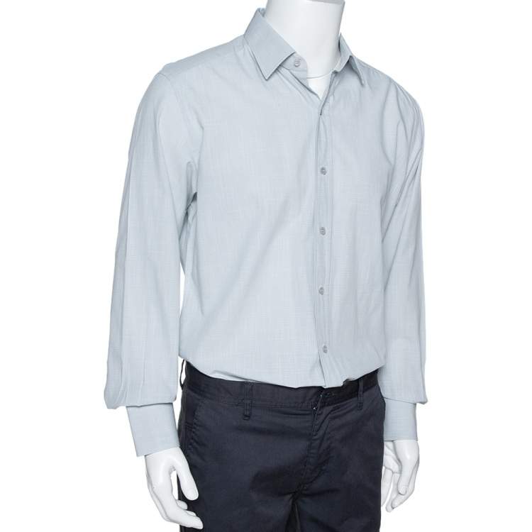 Pre Owned Tom Ford Pale Grey Micro Patterned Cotton Long Sleeve Shirt XXL