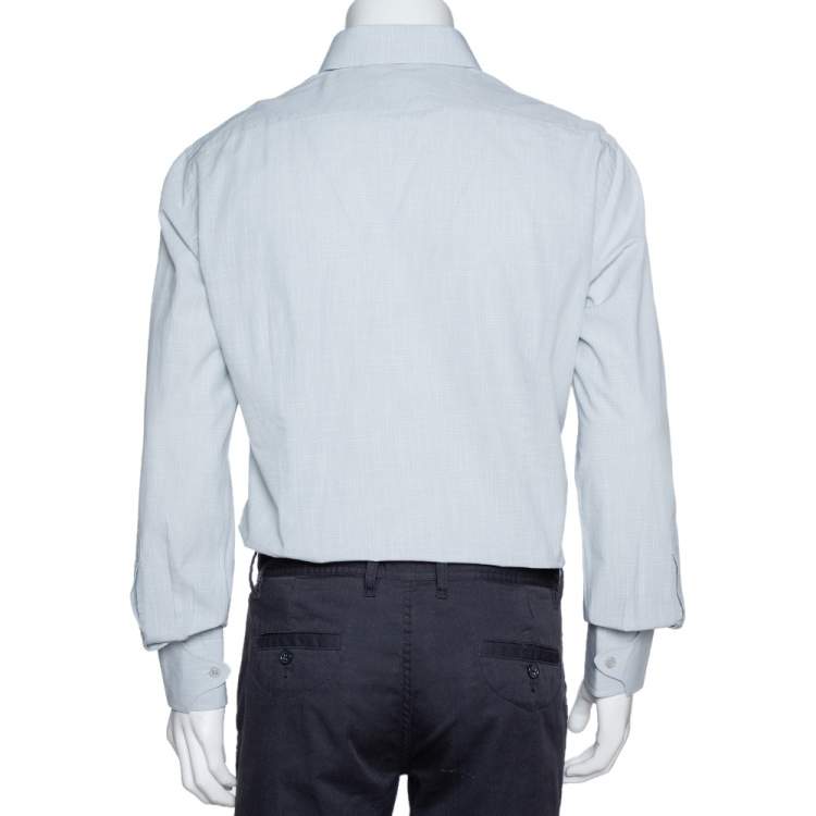 Pre Owned Tom Ford Pale Grey Micro Patterned Cotton Long Sleeve Shirt XXL