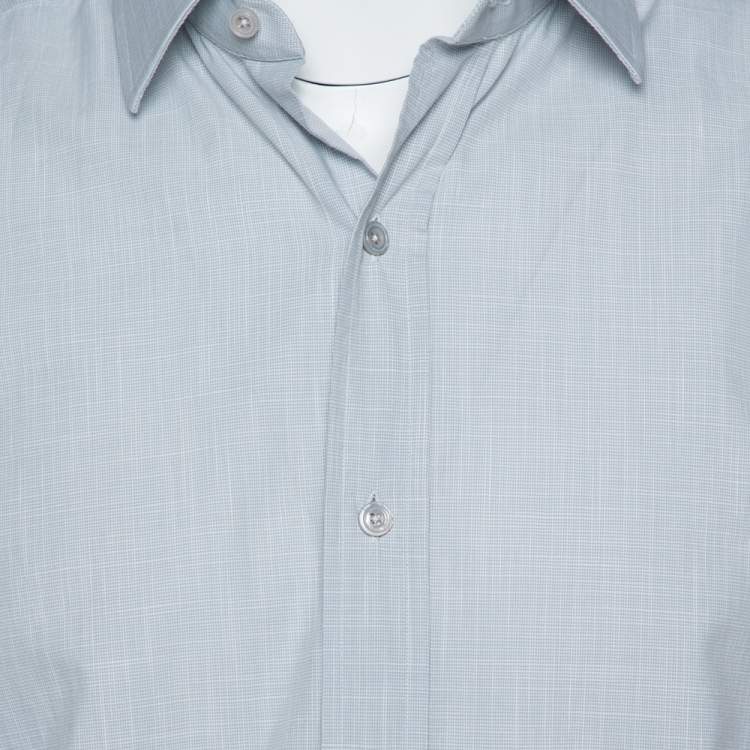 Pre Owned Tom Ford Pale Grey Micro Patterned Cotton Long Sleeve Shirt XXL