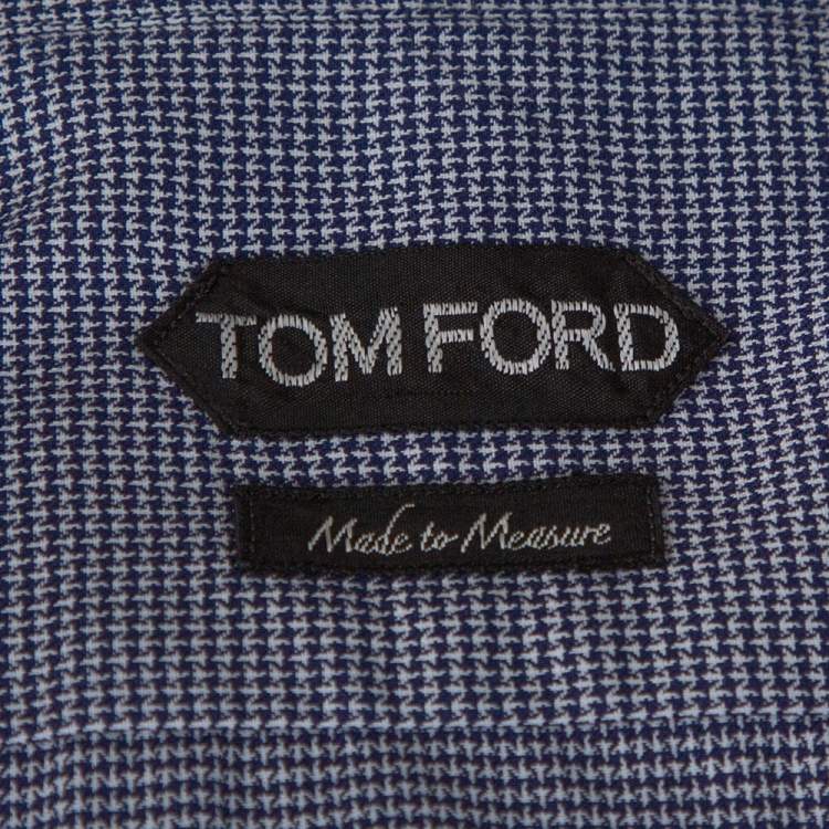 Pre Owned Tom Ford Navy Blue Micro Patterned Cotton Long Sleeve Shirt XXL