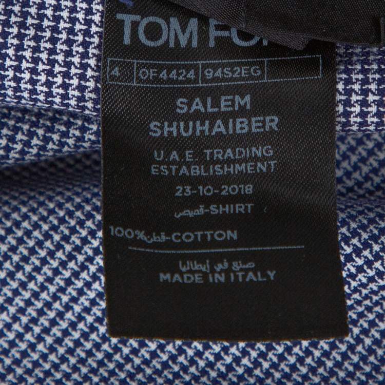 Pre Owned Tom Ford Navy Blue Micro Patterned Cotton Long Sleeve Shirt XXL