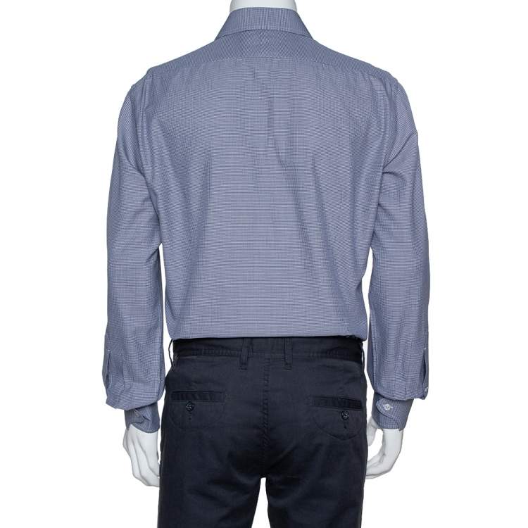 Pre Owned Tom Ford Navy Blue Micro Patterned Cotton Long Sleeve Shirt XXL