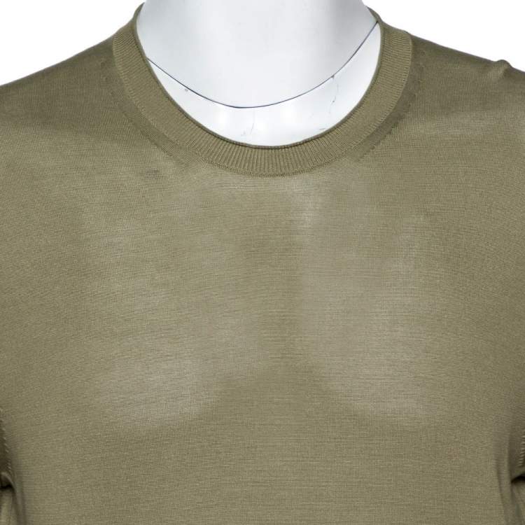 Pre Owned Tom Ford Olive Green Silk Knit Crew Neck Jumper XL